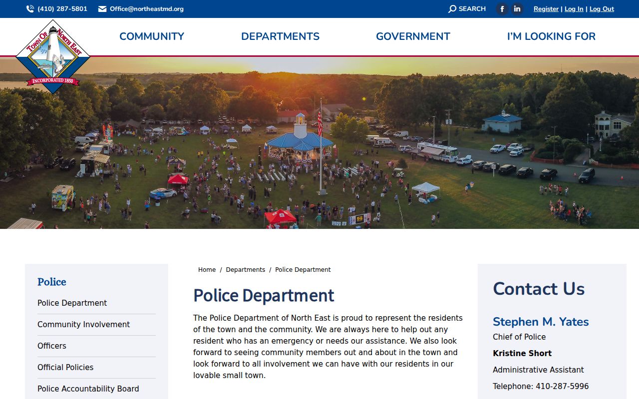 North East Police Department contact page used for North East warrant records guidance