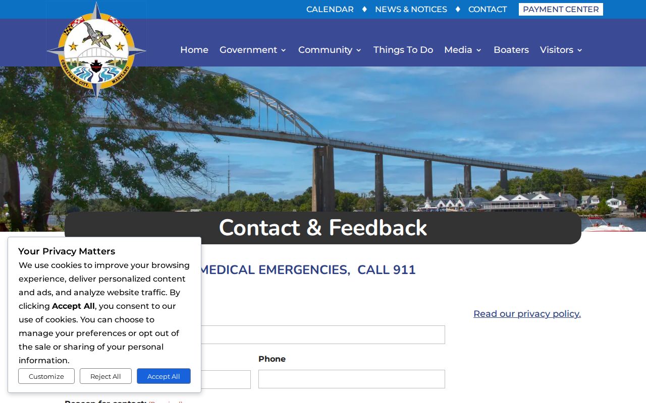 Chesapeake City Town Hall contact page used for Chesapeake City warrant records guidance