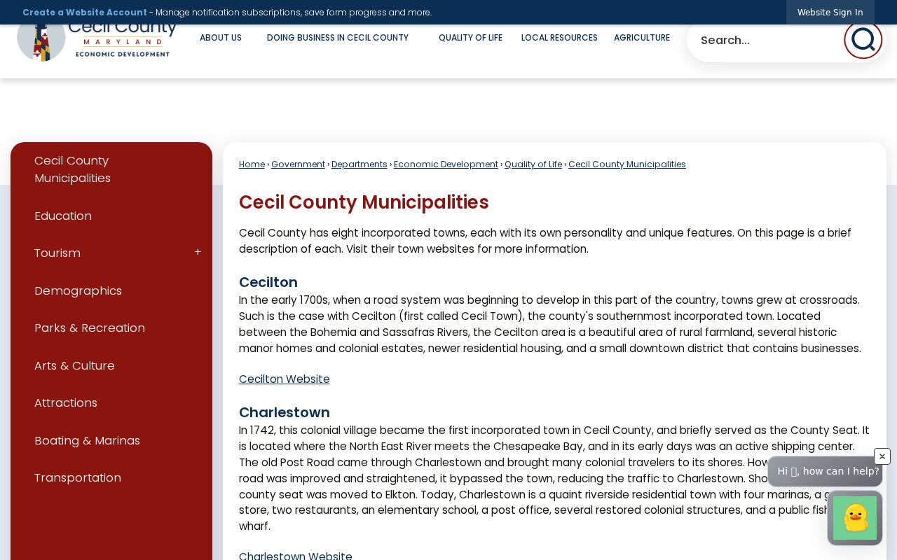 Cecil County official municipal list used for Cecil County warrant records city pages